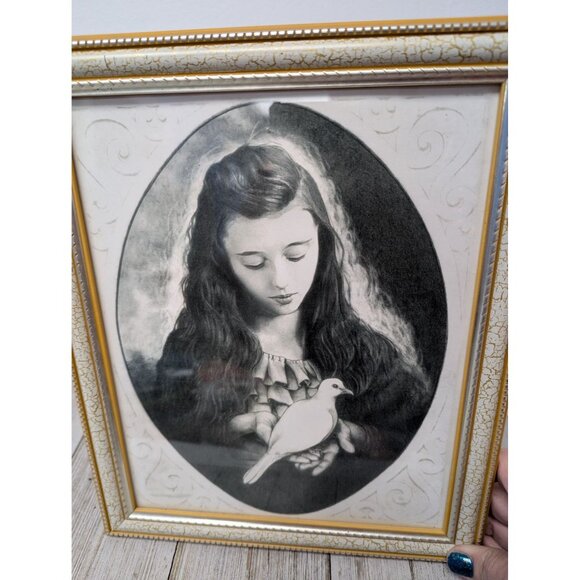 Jane McClure Jane's Prints Young Lady Girl with Dove Framed Print Matted - Picture 2 of 3
